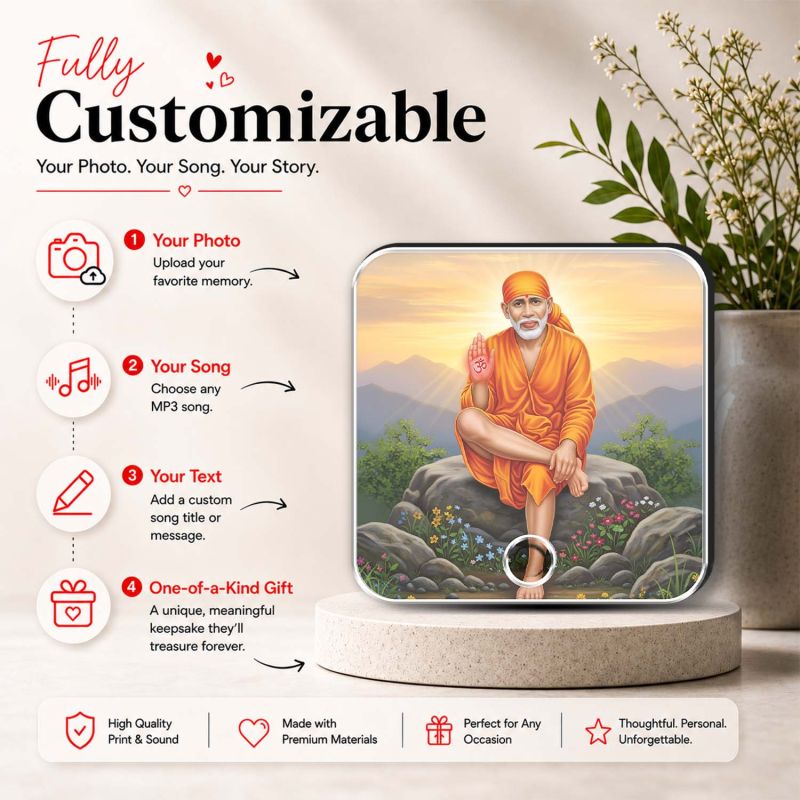 Shirdi Sai Baba Musical Fridge Magnet | Religious Return Gifts Devotional Spiritual Home Mandir Decor Rechargeable Speaker Home Decor